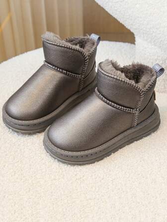 2025冬季新款儿童雪地靴，防水皮革鞋面短靴，幼儿保暖靴