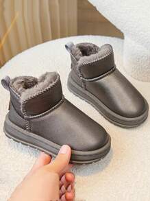 2025 Winter New Kids Snow Boots, Waterproof Leather Upper Short Boots, Toddler Warm Booties