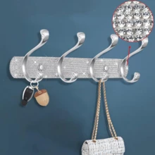 1/2PCS Home Organizer Coat Rack Mount, Shiny Silver Rhinestones Wall Mounted 3/4/5 Hooks, Key Hooks Decorative For Double Wall, Hook Rack Suitable For Hat Towel Purse Robes Bathroom Entryway - Silver - View 6