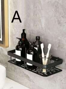 1pc Wall Mounted Punch-Free Bathroom Storage Rack,Shower Caddy Shelf, Bathroom Shower Rack, Stainless Steel Suction Cup Toilet Rack, Toilet Organizer Rack - Black - View 3