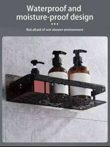 1pc Wall Mounted Punch-Free Bathroom Storage Rack,Shower Caddy Shelf, Bathroom Shower Rack, Stainless Steel Suction Cup Toilet Rack, Toilet Organizer Rack - Black - View 6