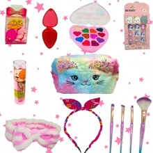 Children's Makeup Kit: Toiletry Bag + Lip Gloss + Eyeshadow Brush + Glitter + Lipstick - 彩色 - 查看 1