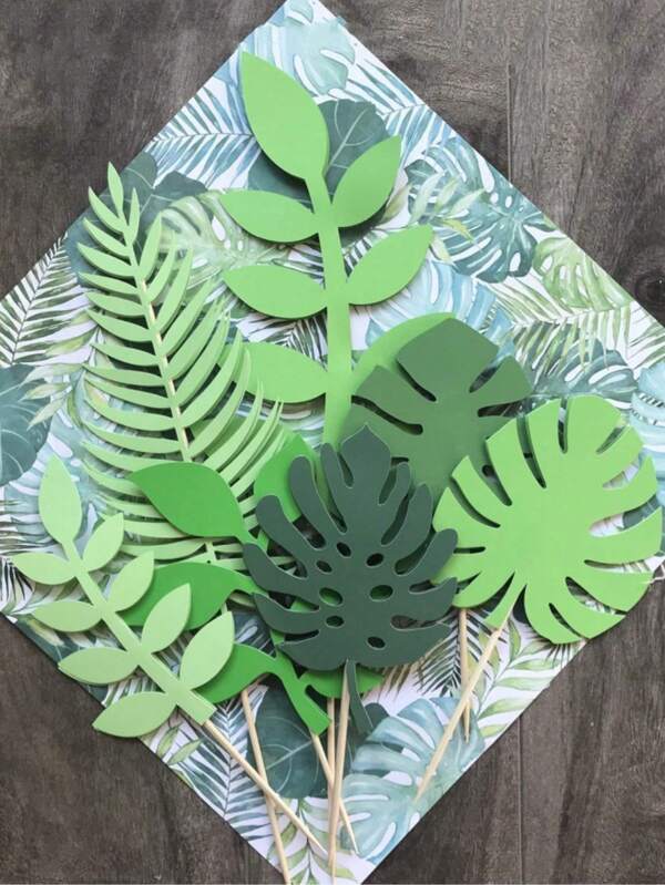 7pcs Tropical Tree Leaf Cupcake Toppers Cake Decoration For Tropical Wedding Green Cupcake Toppers Palm Leaf Cake Toppers Jungle Themed Birthday,Christmas