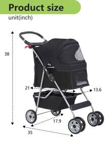 4 Wheels Dog Stroller, Pet Cat Jogger Stroller, Folding Carrier Waterproof Puppy Stroller With Cup Holder & Removable Liner, Dog Strollers For Small Dogs, For Small And Medium Pet Supplies - Black - View 3