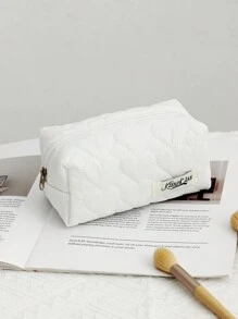 1 pieza/Set Bolsa acolchada con nube con forma de corazón blanco de otoño/invierno, bolsa de maquillaje de estilo casual y elegante, bolsa de gran capacidad y multiusos para guardar artículos como cosméticos, toallas sanitarias, monedas, llaves, auriculares, cables, cargadores, etc. Organizador de artículos de aseo, bolsa de viaje, regalo ideal para mujeres, enfermeras, niñas en la escuela y festividades.