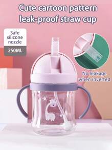 1 chiếc cốc đựng nước uống có ống hút hình hoạt hình có cân, tay cầm - Hồng - Xem 2