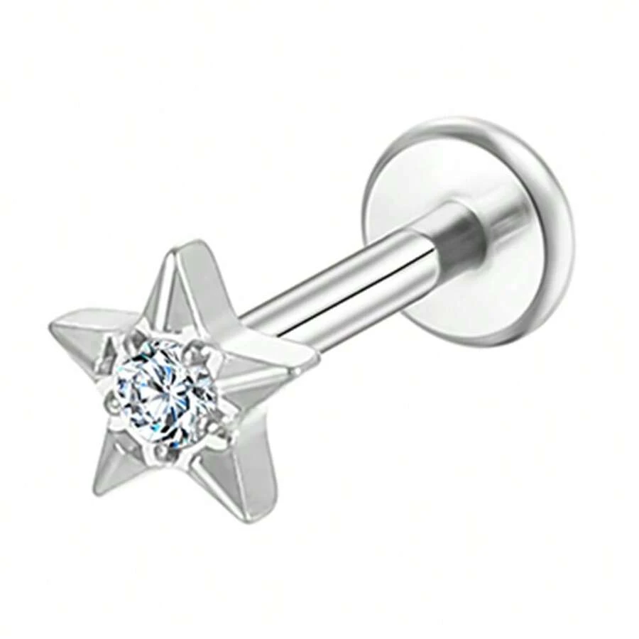 LABRET PIERCING SURGICAL STEEL PVD STAR 1 ZIRCONIA 1.2X8 - Bạc - Xem 1