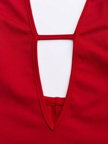 Women's Halter Neck Backless Red Lace-Up Ruffle Hem Mini Dress Party Summer Elegant - Red - View 4