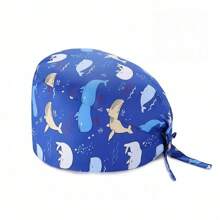 1pc Women Mountain & Water Print Cartoon Graffiti Polyester Printed Scrub Cap, Four Seasons Medical Worker Cap For Doctor, Nurse, Beauty Salon, Veterinary, Anti-Bacterial Dust Free Halloween