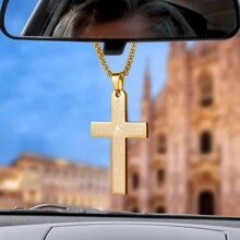 Pendant Cross For Car Rear View Mirror Necklace Cross For Men Women Charm Car Mirror Hanging Accessories Ornament Stainless Steel Lord's Prayer Cross Necklace With Bible Verse