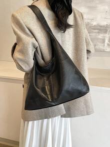 PU 皮革手提包，大容量，单肩/腋下包，适合工作和通勤，女士，秋冬季 - 黑色 - 查看 8