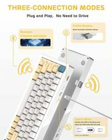 ATTACK SHARK M71 75%TKL Wireless Mechanical Keyboard,Full Aluminum CNC,BT5.0/2.4G/USB-C,Hot-Swap,RGB LED,NKRO Gaming Keyboard,4600mAh,Pre-Lubed Linear Switch,Custom Gasket Mount For PC - 白色 - 查看 4