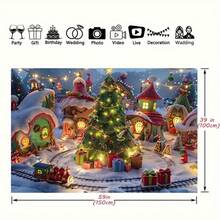 1pc, Vải nền chụp ảnh làng Giáng sinh - Cây thông tuyết và cảnh trong truyện cổ tích, Chất liệu Polyester, Không cần nguồn điện - Lựa chọn hoàn hảo cho các bữa tiệc ngày lễ và gian hàng chụp ảnh, Giáng sinh - Nhiều màu - Xem 2