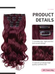 Clip In Synthetic Hair Extensions Long Wavy , Hair Extensions Clip In Hair Extensions22 Inch,Red Color