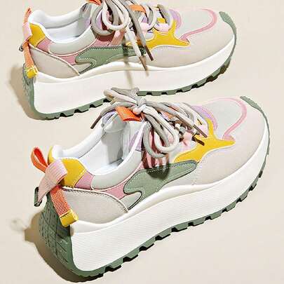 Giày thể thao đế dày mùa thu 2024 mới cho nữ, giày thường ngày buộc dây đế xuồng thoáng khí nhiều màu
