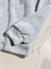 女童保暖连帽套头衫，“卡通鸭子”图案灰色卫衣，适合儿童秋冬季穿着 - 灰色 - 查看 5