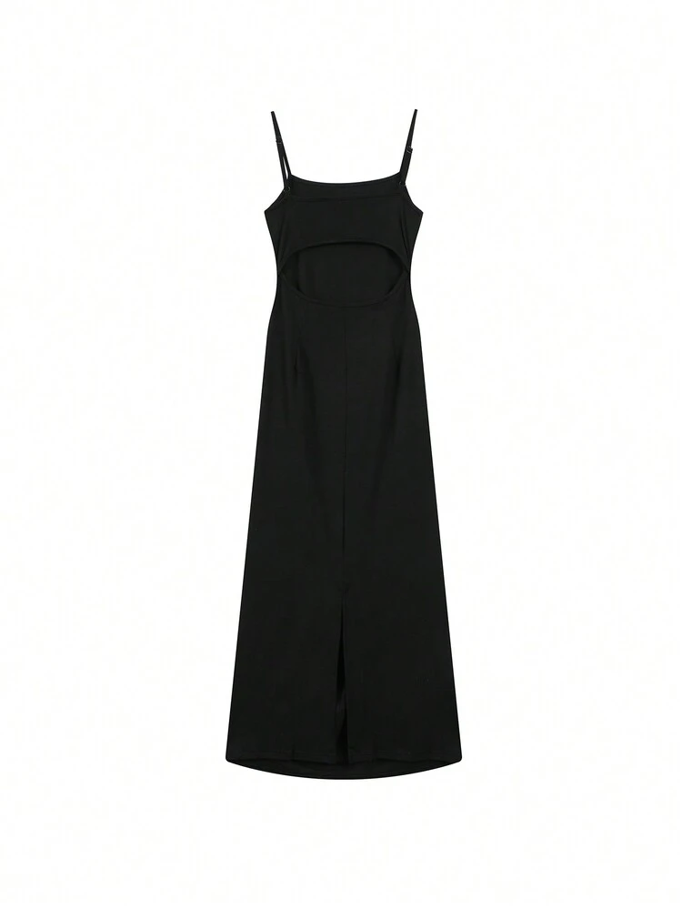 Sexy Backless Pleated Slim-Fit Cami Dress For Women Black Summer