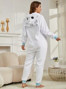 Bộ đồ ngủ hình rồng dành cho người lớn nhân dịp Lễ Tình nhân, bộ đồ ngủ liền thân giữ ấm họa tiết động vật cho mùa thu đông, trang phục dự tiệc vui nhộn, bộ đồ ngủ Giáng sinh đồng bộ cho cả gia đình. - trắng - Xem 2