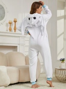 Bộ đồ ngủ hình rồng dành cho người lớn nhân dịp Lễ Tình nhân, bộ đồ ngủ liền thân giữ ấm họa tiết động vật cho mùa thu đông, trang phục dự tiệc vui nhộn, bộ đồ ngủ Giáng sinh đồng bộ cho cả gia đình. - trắng - Xem 5