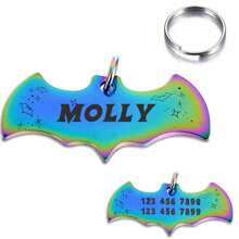 1pc Customized Engraved Bat-Shaped Pet ID Tag - Personalized Halloween Theme Pattern Dog And Cat Name Tag, Stainless Steel Collar Pendant - Anti-Lost Keychain, Engraved With Name And Contact Information - Colorful Fashion Outdoor Pet Accessory - Perfect Gift For Pet Safety - Multicolor - View 15