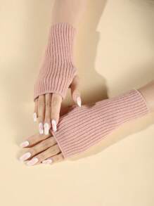 1對女士厚款保暖針織手套手指無覆蓋手套,手腕暖器,秋冬戶外活動優雅配件 - 卡其色 - 查看 6