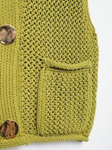 Damen gestrickter Webweste, Frühling Sommer ärmelloser Jacke, Frühling Herbst lässig schlanke elastische einfarbige Top - Olivgrün - Übersicht 10