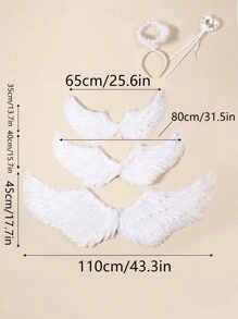 3 件/套人造羽毛白色天使和黑色天使翅膀、头带和魔杖角色扮演道具套装，适合舞台表演、时尚摄影和装扮派对，男女通用万圣节天使光环舞会 - 彩色 - 查看 2