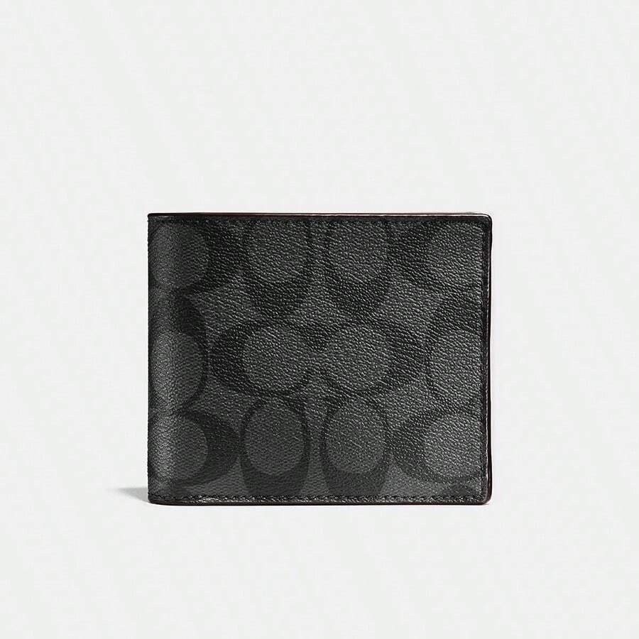Coach Leather Bifold Wallet For Men With Multiple Card Slots And Removable Card Case Wallet In Signature Canvas,Charcoal Black,CR905 N3A - Black - View 1