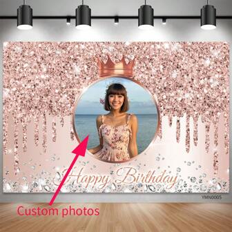 1pc Rose Gold Birthday Party Backdrop, Fashion Lightweight Customizable Photo Rectangle Banner With Sparkling Glitter Diamonds, Suitable For Family Gathering, Men And Women Birthday, Sweet Birthday Party Indoor & Outdoor