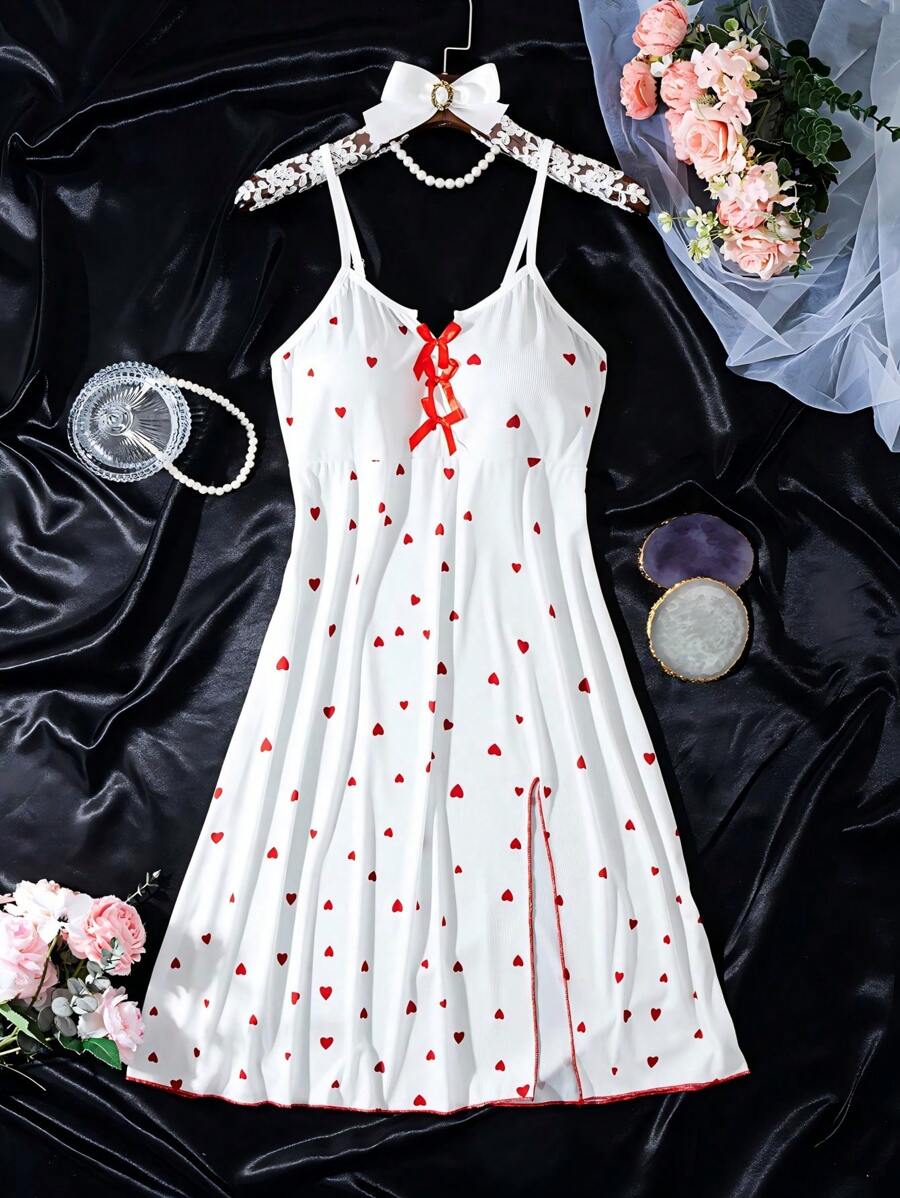 Lingerie Heart Print Sleeveless Camisole Nightgown