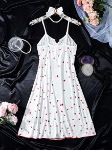 Lingerie Heart Print Sleeveless Camisole Nightgown