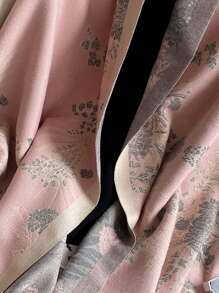 1件装女士仿羊绒花卉提花时尚百搭秋冬加厚保暖披肩围巾，适合日常使用 - 粉色 - 查看 3