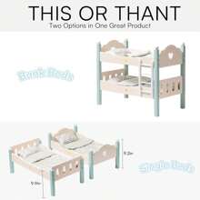 Robotime 18" Doll Bunk Bed Baby Doll Beds Wooden Doll Cribs Cradle For 18 Inch Dolls Furniture Toy With Bedding,Fits American Girls Dolls Bed - 藍色 - 查看 6