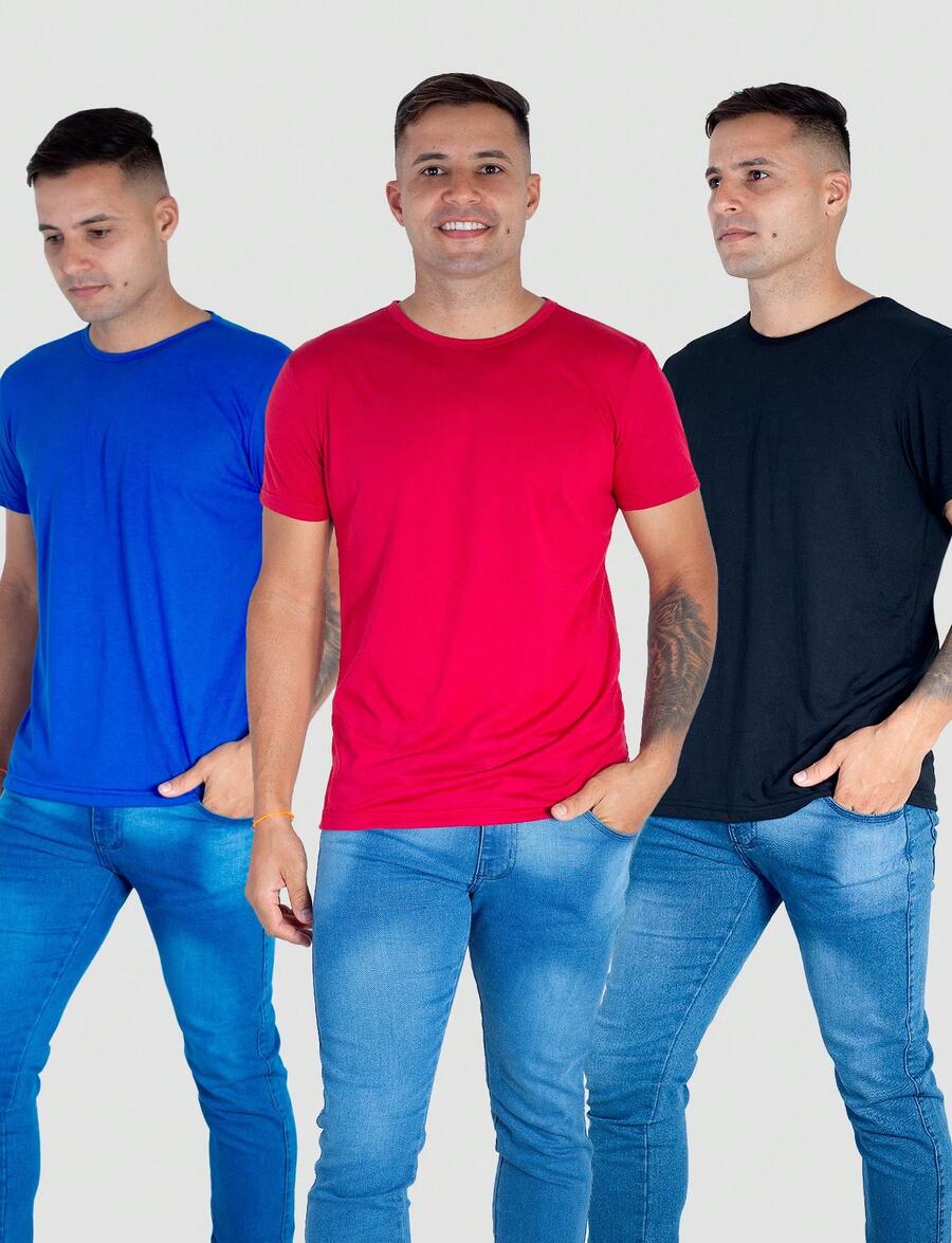 Kit 3 Basic Men's T-Shirts Lightweight Gym Training DryPoli - Nhiều màu - Xem 1