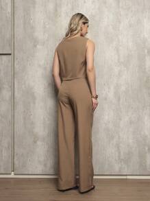 Laris Women's Tailored Set Blouse With Long Trousers - Khaki - View 3