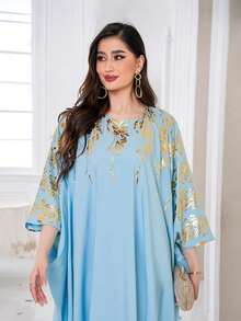 Robe longue maxi ample pour femmes, manches chauve-souris, style moyen-oriental - Bleu azur - Voir 2