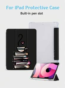 1 件咖啡杯和书本图案平板电脑保护套,防震,笔槽,睡眠/唤醒支持,兼容三星和 iPad - 彩色 - 查看 4