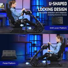 Minneer Stable Racing Simulator Cockpit Game With Black Seat Suitable For G25 G27 G29 G920 Race Car Seat, Adjustable Real Sim Stand, Wheel&Pedal&Shifter Not Include - Black - View 4