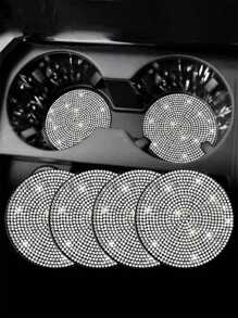 4pcs Shiny Car Cup Holder Coasters, Universal Non-Slip Cup Holders, Embedded Decorative Coasters, Shiny Crystal Car Interior Accessories, Gift For Women (White) - White - View 1
