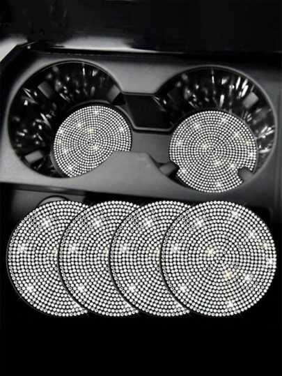 4pcs Shiny Car Cup Holder Coasters, Universal Non-Slip Cup Holders, Embedded Decorative Coasters, Shiny Crystal Car Interior Accessories, Gift For Women (White)