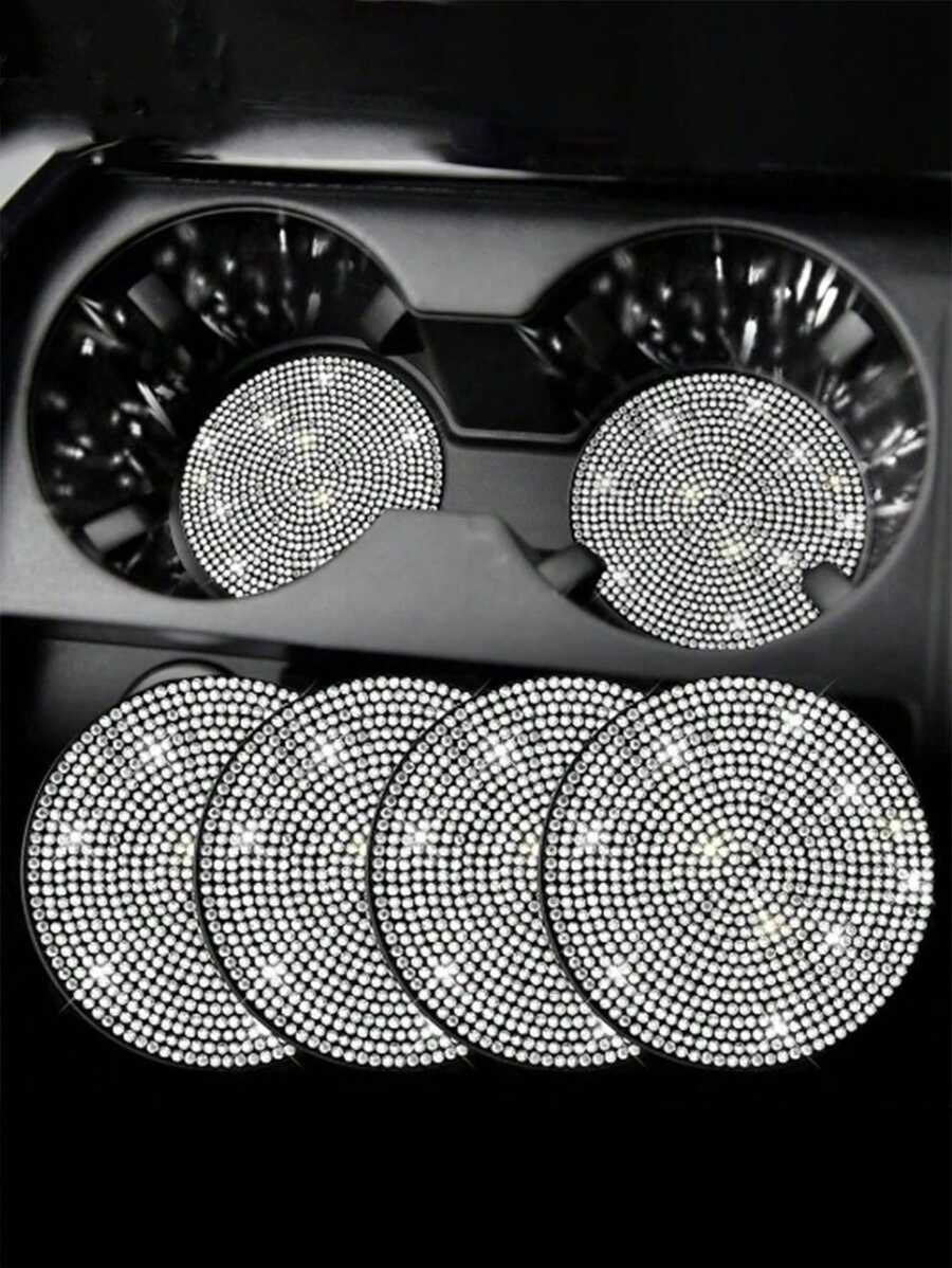 4pcs Shiny Car Cup Holder Coasters, Universal Non-Slip Cup Holders, Embedded Decorative Coasters, Shiny Crystal Car Interior Accessories, Gift For Women (White) - White - View 1