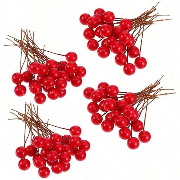 Sztuczne jagody ostrokrzewu, 100 sztuk Mini 2,75 cala Sztuczne jagody Dekoracja na drucie Dekoracje choinkowe Wieniec kwiatów DIY Craft Use, Boże Narodzenie