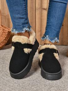 新款冬季風格，加厚加絨、柔軟底部，保暖、防滑、高耐水平台，舒適的戶外休閒雪地靴 - 黑色 - 查看 3