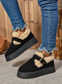 新款冬季風格，加厚加絨、柔軟底部，保暖、防滑、高耐水平台，舒適的戶外休閒雪地靴 - 黑色 - 查看 4