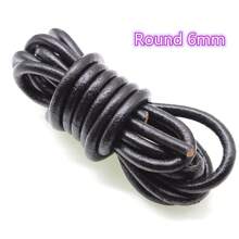 2Meters /Lot Black Color Real Genuine Leather Cord 2 3 4 5 6 8 Mm Round Flat Leather Rope String Fit Necklace Bracelet DIY Jewelry Making - Star - View 10
