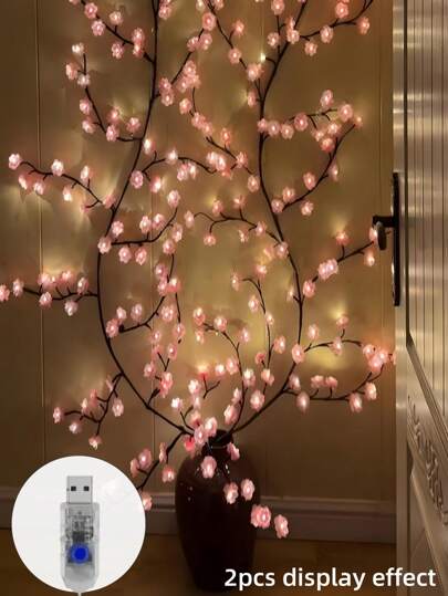 1 个 USB 供电仿真柳藤 LED 灯带花，灵活，8 种模式，非常适合家庭、卧室、婚礼和派对装饰，两种树枝和花朵选择（不含电池）