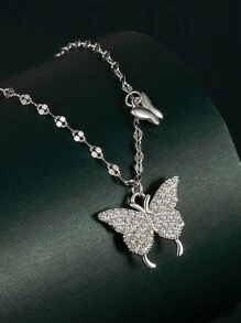 1pc Elegante S925 Colar de Prata Esterlina para Mulheres - Luxuoso Pingente de Borboleta Borla Clavícula Corrente, Presente para Namorada/Festa