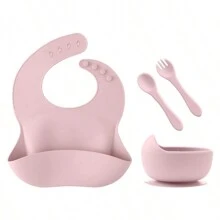 4PCS Bộ đồ ăn cho bé bằng silicon tùy chỉnh theo yêu cầu, có thể điều chỉnh, yếm ăn cho bé, thìa, nĩa, đĩa hút, đĩa ăn tùy chỉnh, học tập, bộ đồ ăn tối cho trẻ sơ sinh - Nhiều màu - Xem 9