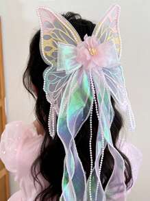1pc Girls Princess Cute Large Butterfly Ribbon Hair Clip, Suitable For Party Wear - Multicolor - View 12