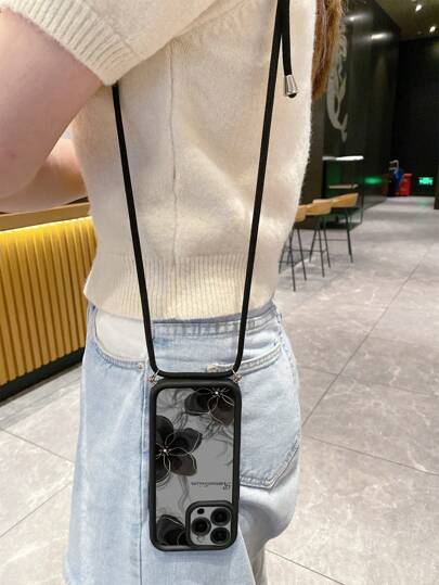 钥匙扣、挂绳 1 件简约时尚黑色渐变图案陶瓷保护手机壳适用于 Apple///Redmi/Infinix/Vivo/OPPO//MOTO 防水防震防摔防刮